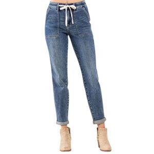 Judy Blue Pull-On Denim Joggers Cuffed Elastic Waist Women 16W Ankle JB88779